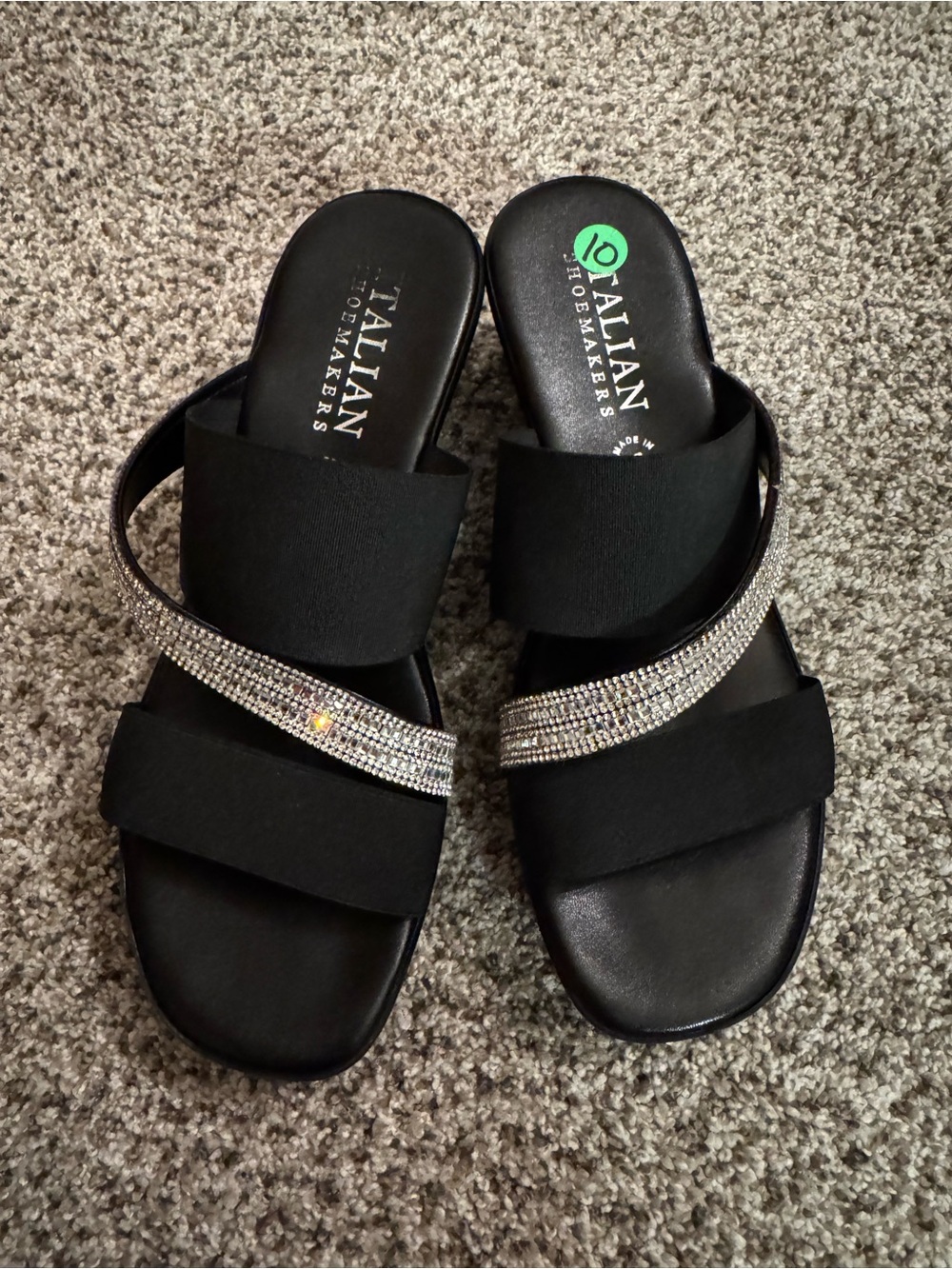Italian Shoemakers Black Rhinestone Sandals Women’s Size 10 Made In Italy